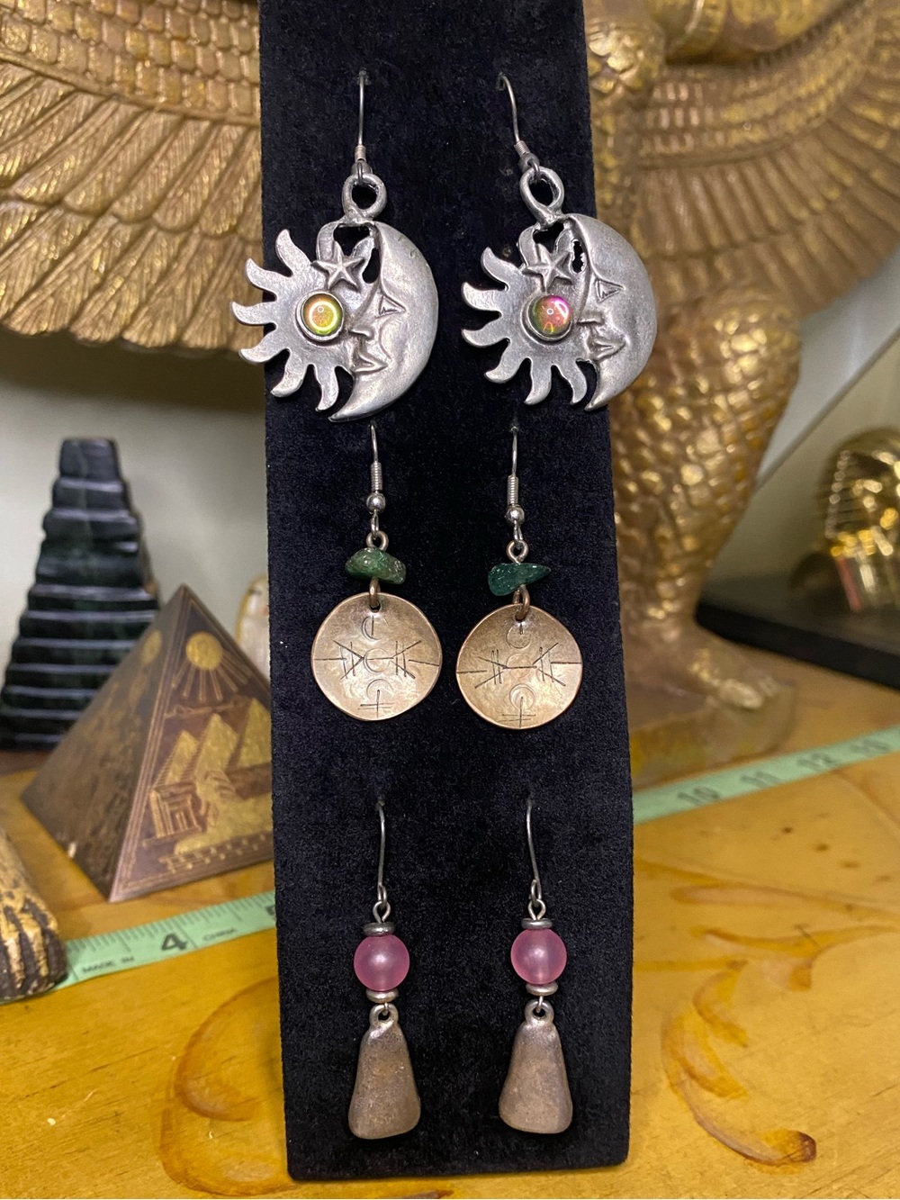 Sun & Moon Silver-Tone Dangle Earrings in Silver and Green